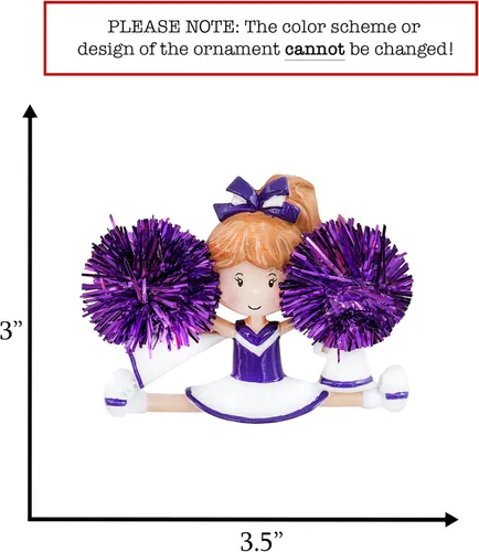 Miniatura 2 de Adorno de Navidad personalizado de animadora 2026 – Personalización gratuita Estatuilla de animadora bailarina con pompón morado real para árbol