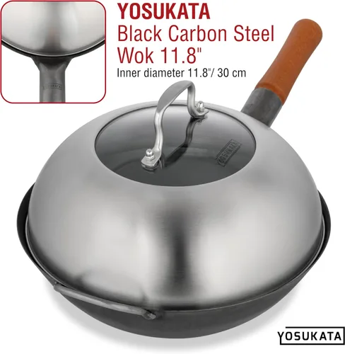 Miniatura 4 de YOSUKATA Tapa para wok de 11.4 pulgadas – Cubierta de wok de acero inoxidable de alta calidad con inserto de vidrio templado, orificios de vapor