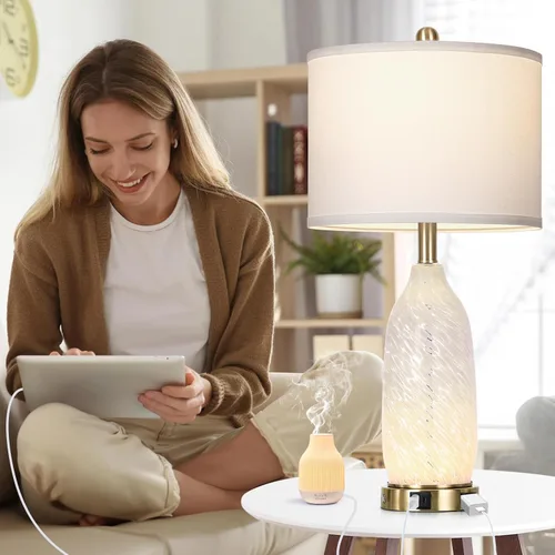 Miniatura 4 de Rinweey 26" Modern Clear Glass Table Lamp Nightstand Lamp with USB A+C Ports & AC Outlet,Bedside Lamps with 3-Way Dimmable Touch Control Night Light