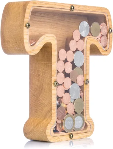 Miniatura 19 de Alcancía de madera personalizada con letra para niños, niñas y adultos, bancos de monedas de madera de roble duradero, 3 tamaños para elegir