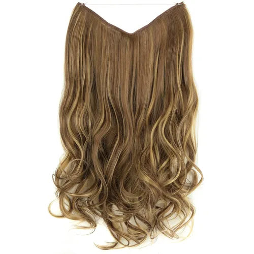 Miniatura 6 de extensiones de cabello sintético tipo halo de 20 pulgadas, 4.41 onzas, rizadas, onduladas, largas, extensiones tipo Hidden Crown con hilo invisible