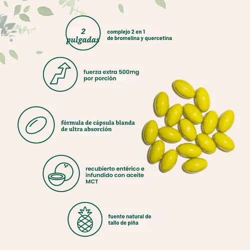 Miniatura 3 de Bromelina 500 mg con quercetina y aceite MCT, 240 cápsulas blandas con recubrimiento entérico Suplemento de bromelina de ultra absorción Enzimas