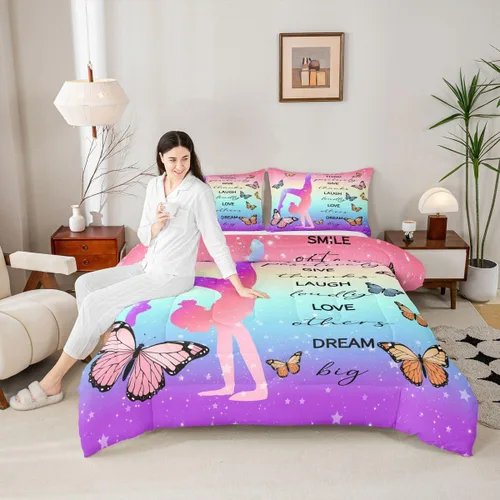 Miniatura 135 de Erosebridal Juego de ropa de cama de princesa de ballet, tamaño Queen, juego de edredón de 3 piezas para niñas bailarinas de ballet, lindo juego