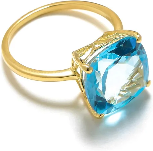 Miniatura 5 de YoTreasure Anillo audaz de oro amarillo sólido de 10 quilates con topacio azul cielo