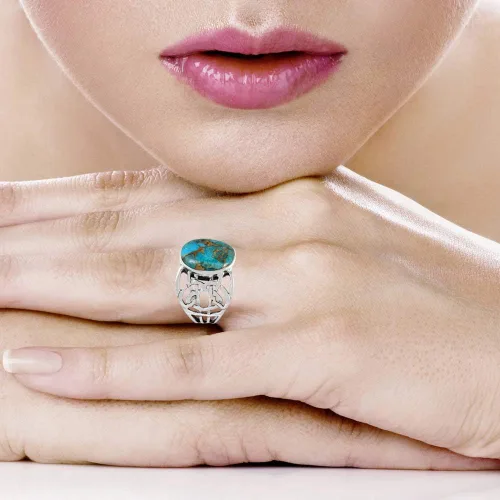 Miniatura 2 de Anillo de plata de ley con turquesa auténtica (color seleccionado)