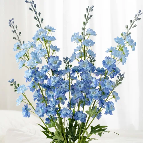JINWOE 4 flores artificiales de delphinium azul, flores de seda realistas de 34 pulgadas, flores de delphinium falsas de tallo largo para jarrón de