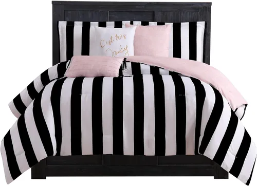 Miniatura 15 de Juego de edredón reversible de cuadros de Juicy Couture, juego de 5 piezas tamaño individual/individual XL, negro/rosa intenso