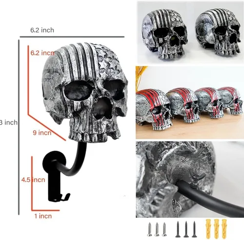Miniatura 3 de Soporte para casco, soporte para casco de calavera, soporte de pared para casco con 2 ganchos, colgador de casco para abrigos, gorras, béisbol