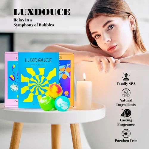 Miniatura 6 de Bombas de baño de regalo, paquete de 24 bombas de burbujas con 12 aromas únicos, colecciones florales y afrutadas, calmante para la piel y mejora