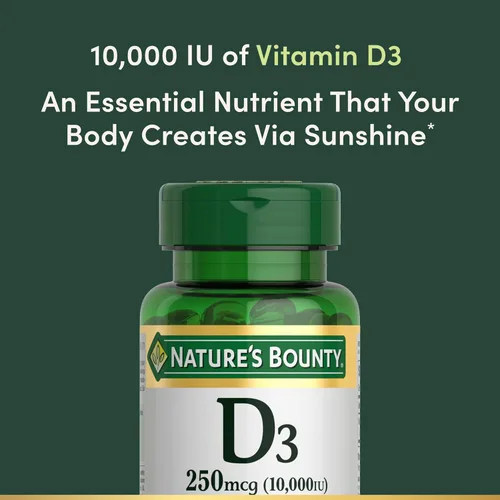 Miniatura 4 de Nature's Bounty Vitamina D para apoyo inmunológico, la vitamina D proporciona apoyo inmunológico y promueve huesos saludables, 10000IU, 72 cápsulas