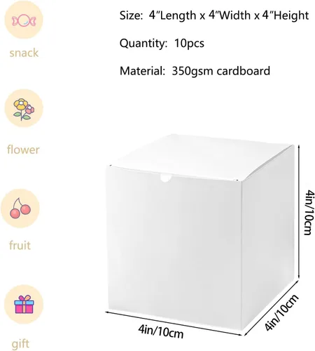 Miniatura 3 de SHIPKEY Paquete de 10 cajas de regalo de cartón blanco con tapas, cajas cuadradas de 4 x 4 x 4 pulgadas, cajas de regalo pequeñas adecuadas