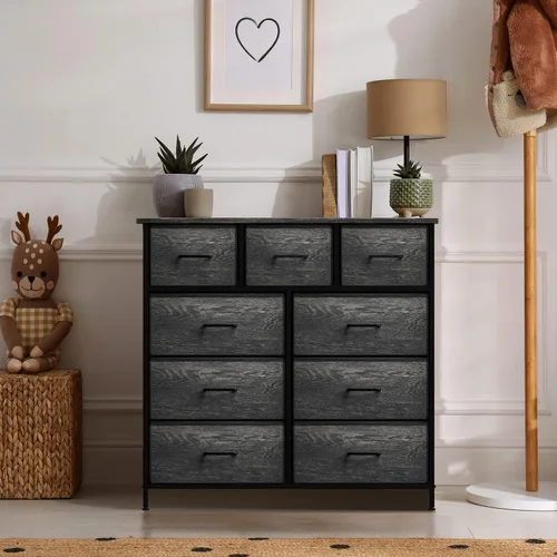 Miniatura 2 de Sorbus Cómoda con 9 cajones de madera sintética, organizador de almacenamiento para ropa, dormitorio, pasillo, sala de estar, armario y muebles