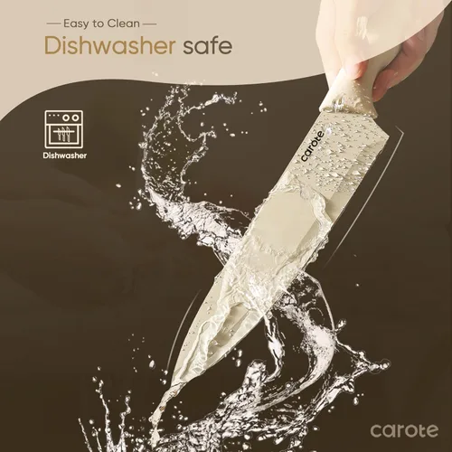 Miniatura 7 de CAROTE - Juego de cuchillos de cocina de 12 piezas, de acero inoxidable con revestimiento antiadherente cerámico, apto para lavavajillas con 6