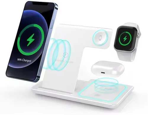 Miniatura 2 de Estación de carga rápida plegable 3 en 1 para productos Apple, iPhone 17 16 15 14 13 12 Pro Max, adaptador de base de viaje y luz para i-Watch Negro