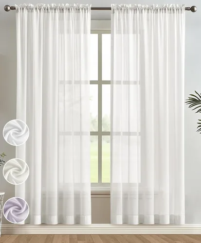 Melodieux Cortinas traslúcidas de gasa color marfil, con bolsillo para barra, textura suave y sedosa, paneles de ventana traslúcidas filtrantes de