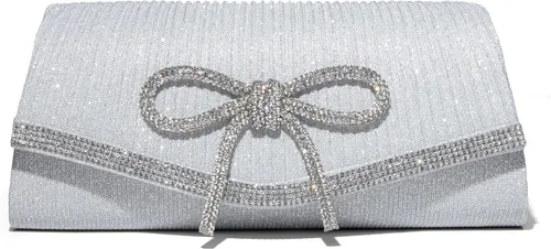 Bolso de mano brillante con lazo para mujer, bolso de noche brillante con diamantes de imitación para baile de graduación, bolso de mano de boda