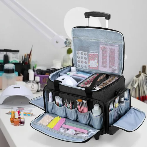 Miniatura 7 de LUXJA Organizador de esmalte de uñas rodante con capacidad para 90 botellas y una lámpara de uñas, estuche de esmalte de uñas rodante con una