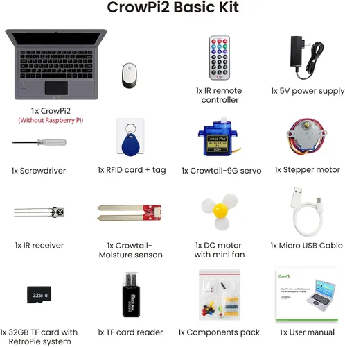 Miniatura 7 de ELECROW Crowpi2 - Kit todo en uno para Raspberry Pi 5, kit todo en uno para laptop Raspberry Pi con pantalla de 11.6 pulgadas (kit básico)