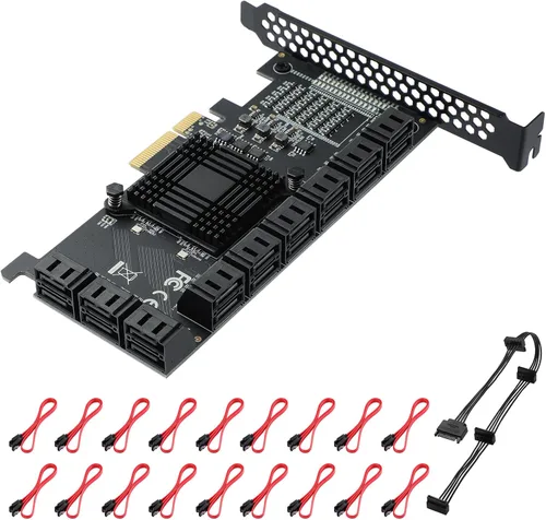 Miniatura 10 de PCle Tarjeta de expansión de controlador SATA III de 16 puertos, 6Gbps X1/X4/X8/X16, soporta 16 dispositivos SATA con cables y soporte de perfil