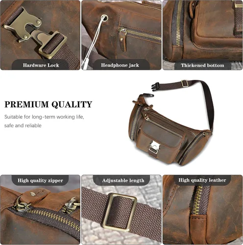 Miniatura 6 de Handadsume Grueso caballo loco cuero senderismo equitación viaje al aire libre cinturón riñonera riñonera pequeña bolsa de teléfono para hombres