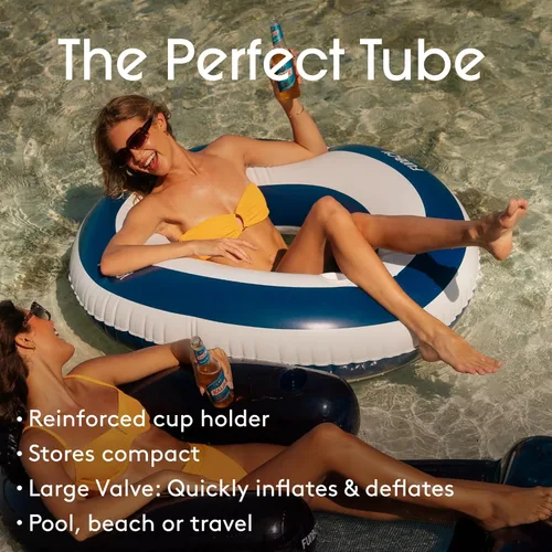 Miniatura 3 de FUNBOY Flotador inflable gigante de 48 pulgadas con diseño de rayas azul marino con portavasos de 48 pulgadas Flotador de piscina grande