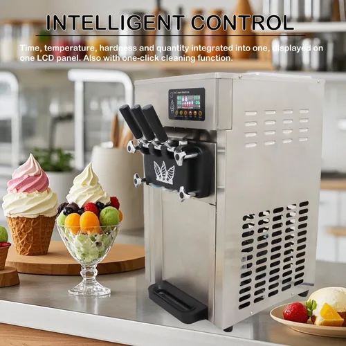 Miniatura 5 de Máquina de helado de servicio suave comercial 3 sabor Máquina comercial del fabricante de helado con pantalla LED 3.5L*2 16-18L/H 110V 1.2kw acero