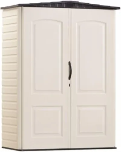 Miniatura 13 de Rubbermaid - Cobertizo grande vertical de resina para exteriores con piso (6.2 x 4.6 pies), resistente a la intemperie, beige/marrón, para organizar