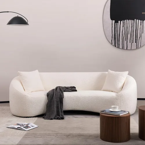 Miniatura 8 de Sofá curvado de 93.31 pulgadas, sofá de lujo de 3 plazas con 2 almohadas, marco de madera maciza, sofás modernos para sala de estar, apartamento