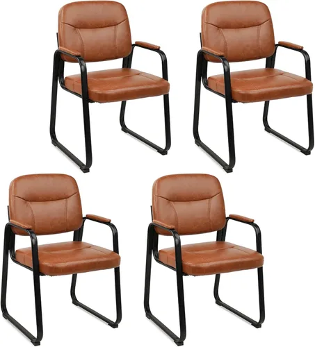 Miniatura 33 de CLATINA Silla de cuero para invitados de oficina, silla de recepción sin ruedas con reposabrazos y soporte de madera, sillón de escritorio
