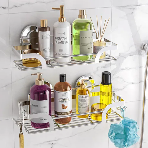 Miniatura 9 de LEVERLOC Paquete de 2 ventosas para ducha, organizador de ducha, estante de baño extraíble, succión de almacenamiento, potente capacidad máxima