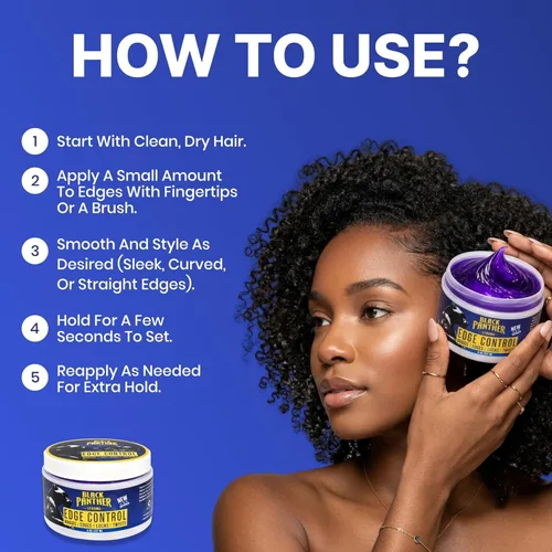 Miniatura 5 de Black Panther Control de bordes, resistente a la humedad, fuerte sujeción flexible para cabello natural y relajado 4C, con aceite de ricino, aceite