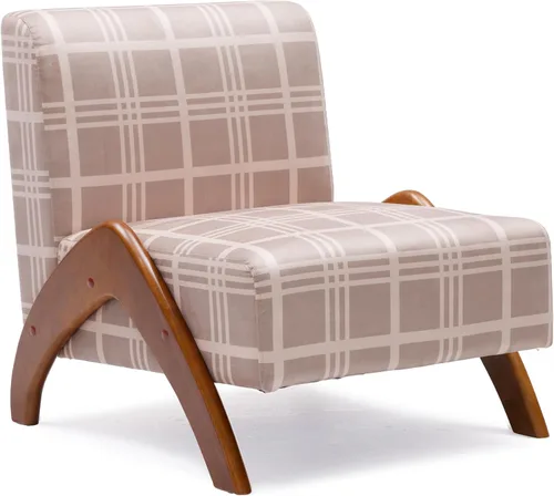 Miniatura 9 de Silla decorativa de gran tamaño, tapizada sin brazos de mediados de siglo, moderna silla de sala de estar con patas de madera para dormitorio, Crema