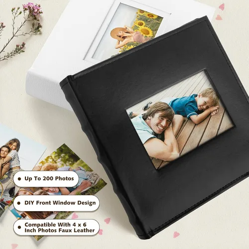 Miniatura 2 de Golden State Art, álbum de fotos de cuero sintético con capacidad para 200 fotos de 4 x 6 pulgadas con espacio para escribir notas, ideal para bodas