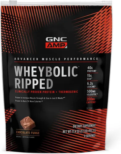 GNC AMP Wheybolic - Proteína en polvo rasgada y suplemento termogénico, aumenta la fuerza muscular y el tamaño, energía y resistencia, 1.41 onzas de