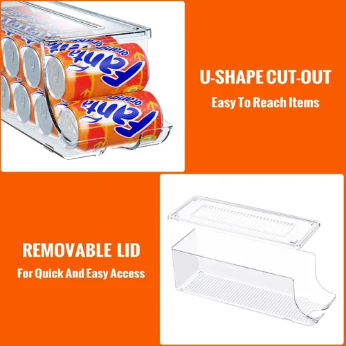Miniatura 4 de SCAVATA Paquete de 2 organizadores de latas de soda para refrigerador, contenedor apilable de latas de alimentos enlatados, dispensador de latas