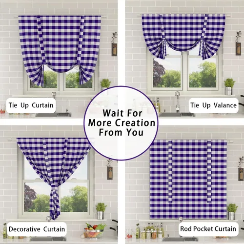 Miniatura 188 de Cenefas de cortina para ventana de 16 pulgadas de largo, 2 paneles de cuadros búfalo, cortinas pequeñas con bolsillo para barra, estilo clásico