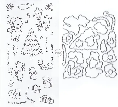 Miniatura 12 de DzIxY Juego de sellos transparentes de animales de árbol de Navidad y troqueles de corte de metal para hacer tarjetas, álbumes de recortes