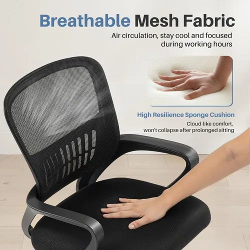 Miniatura 6 de DUMOS Silla de escritorio de oficina en casa, ergonómica con respaldo medio con soporte lumbar y modo mecedor, altura ajustable con reposabrazos