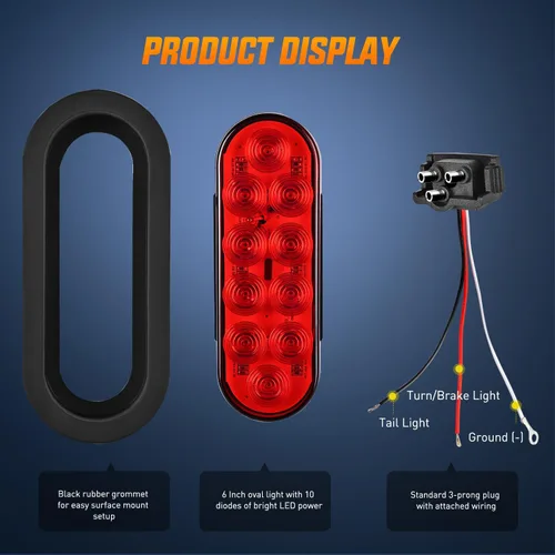 Miniatura 9 de Nilight Juego de luces traseras ovaladas de 6 pulgadas para remolque, 6 piezas, color rojo, ámbar y blanco, 10 luces LED con ojales de montaje