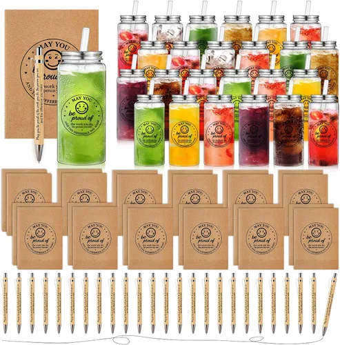 Miniatura 10 de Skylety 72 Piezas Regalos de Agradecimiento para Empleados a Granel 13.5oz Vasos Transparentes con Tapas Pajillas Cuadernos en Espiral Notas