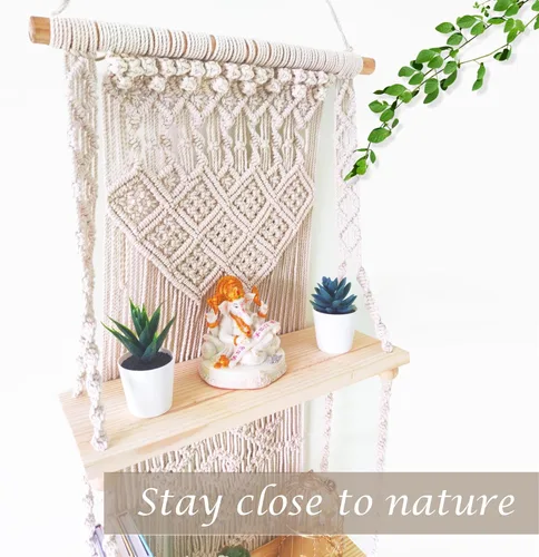 Miniatura 6 de Estante de Pared de Macramé Colgante (Nivel 2, Blanco Natural)