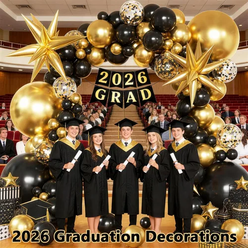 Miniatura 7 de KARLURE Kit de arco de globos negros y dorados, globos de confeti negro y dorado para decoraciones de graduación 2026, graduación, graduación