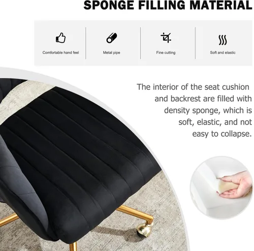 Miniatura 3 de ECHINGLE Silla de escritorio para la oficina en casa, tapizada en terciopelo, moderna y cómoda, silla de oficina para mujer, ergonómica ajustable