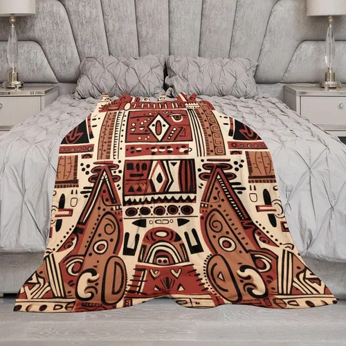 Miniatura 6 de Mantas de franela con patrón artístico rojo, beige, marrón oscuro, manta de franela de pintura al óleo abstracta de 30 x 40 pulgadas para sofá, cama