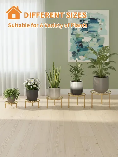 Miniatura 7 de Paquete de 5 soportes de metal para plantas, paquete de 5 soportes redondos, estante escalonado para plantas en interiores y exteriores, estante