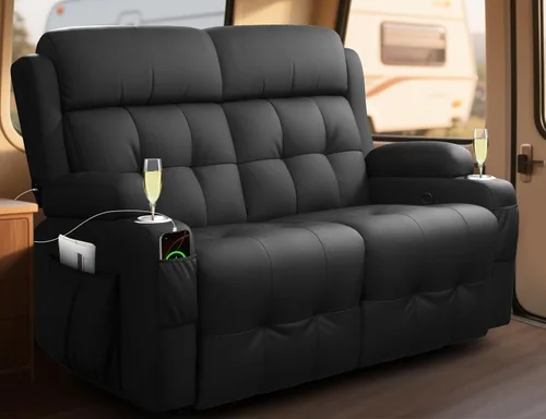 Miniatura 23 de Sofá Reclinable Loveseat para RV, Sofá Reclinable de Masaje de 3 Asientos Abrazador de Pared con USB, Bolsillos Integrados, Portavasos, Sofás Cama