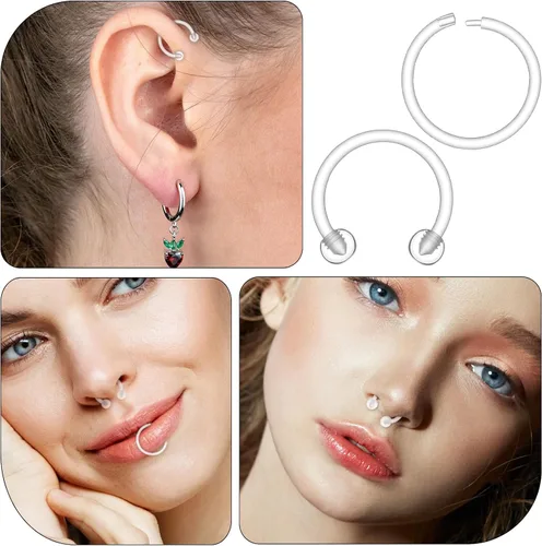 Miniatura 6 de 12 anillos transparentes para tabique, 0.63 oz de plástico transparente, retenedor de tabique de herradura, anillo de nariz de herradura, aretes
