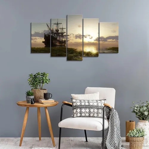 Miniatura 4 de Barco pirata náutico arte de pared barco vikingo 5 paneles pintura la imagen impresiones sobre lienzo arte moderno para sala de estar decoración