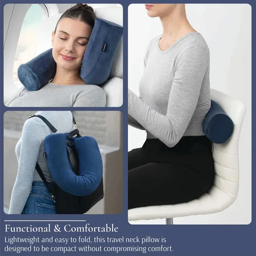 Miniatura 4 de Brookstone Free Form Almohada de Viaje - Almohada de Cuello de Viaje de Espuma Viscoelástica Ligera y Flexible para Dormir, Automóvil, Avión y Azul