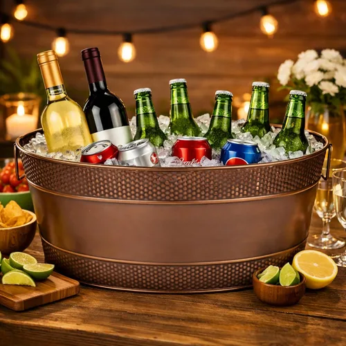 Miniatura 6 de BREKX Aspen Tina Galvanizada, Enfriador de Hielo y Bebidas de Metal con Acabado de Cobre para Fiestas, Enfriador de Fiestas Sellado Resistente a